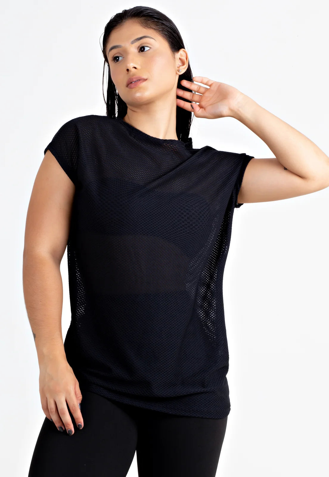 Blusa Fitness Feminina Dry Preta Transparente Ref. LX123