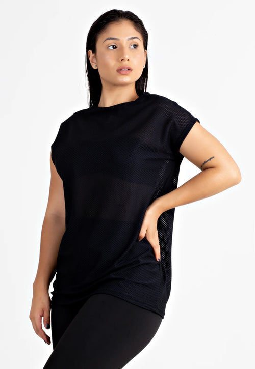 Blusa Fitness Feminina Dry Preta Transparente Ref. LX123