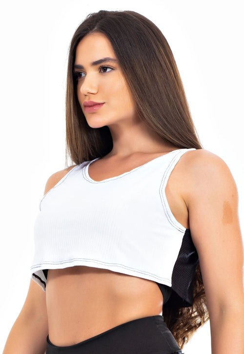 Blusa Feminina Alcinha Branca com Tela Preta Ref. LX295