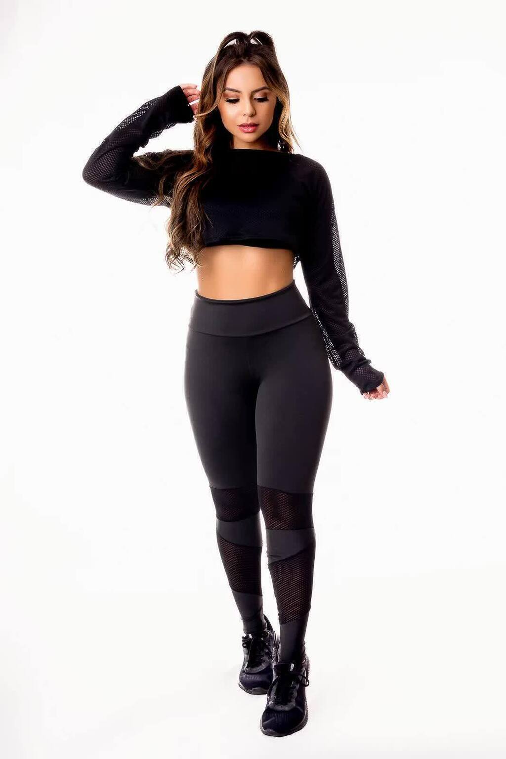 Conjunto Fitness Feminino com Detalhes em Dry + Cropped de Tela Dry | REF: CSV11