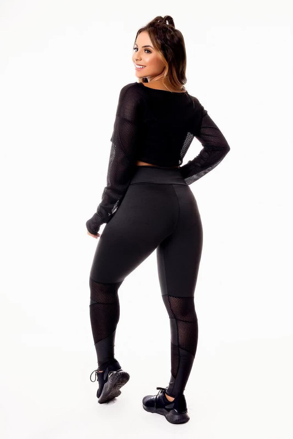Conjunto Fitness Feminino com Detalhes em Dry + Cropped de Tela Dry | REF: CSV11