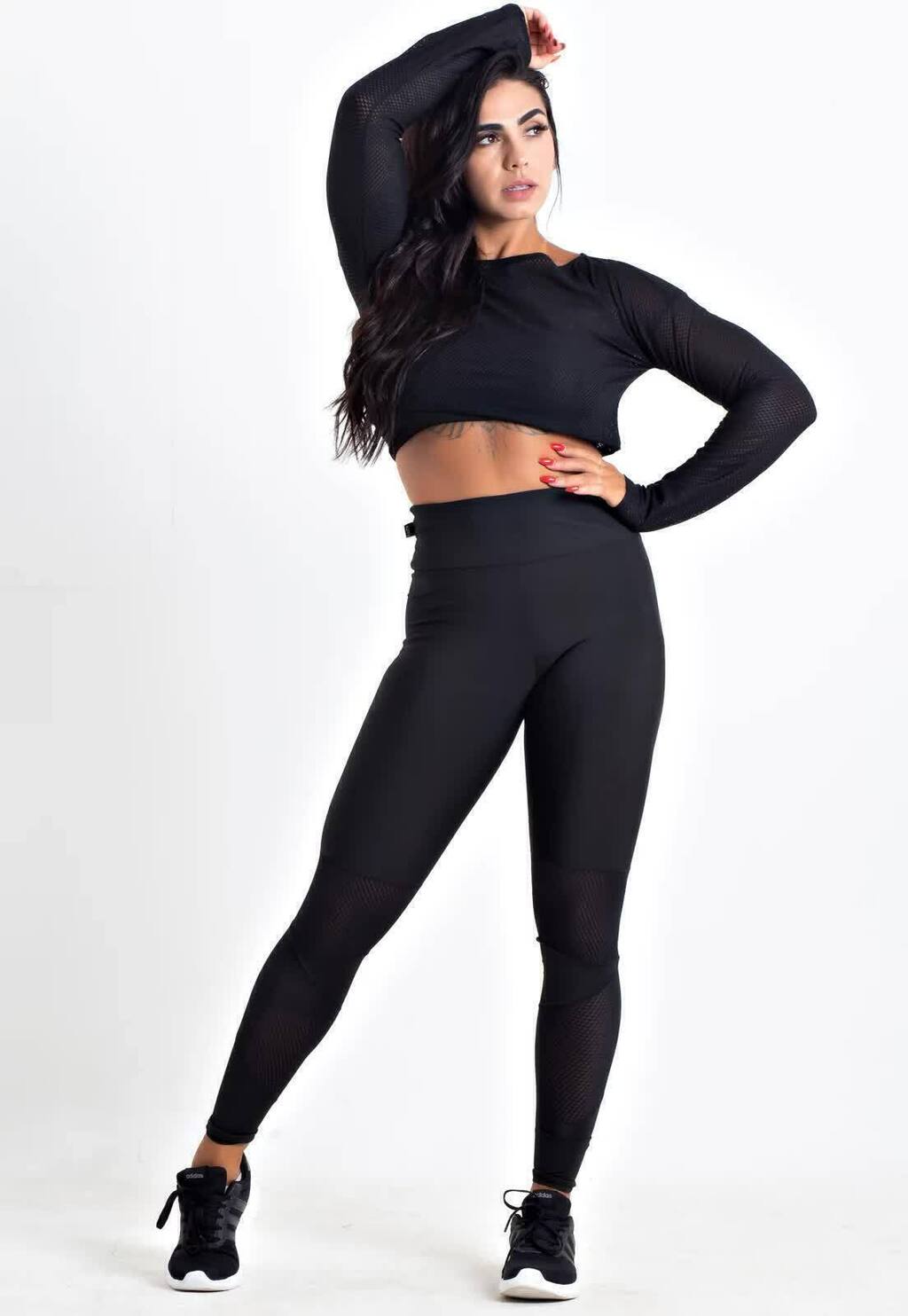 Conjunto Fitness Feminino com Detalhes em Dry + Cropped de Tela Dry | REF: CSV11