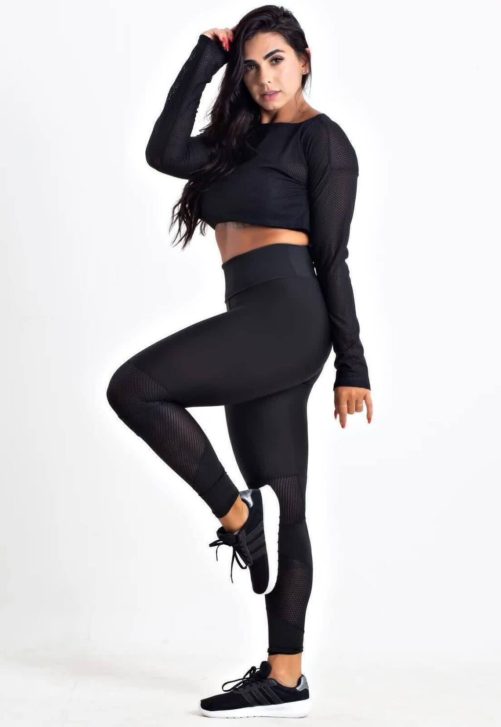 Conjunto Fitness Feminino com Detalhes em Dry + Cropped de Tela Dry | REF: CSV11