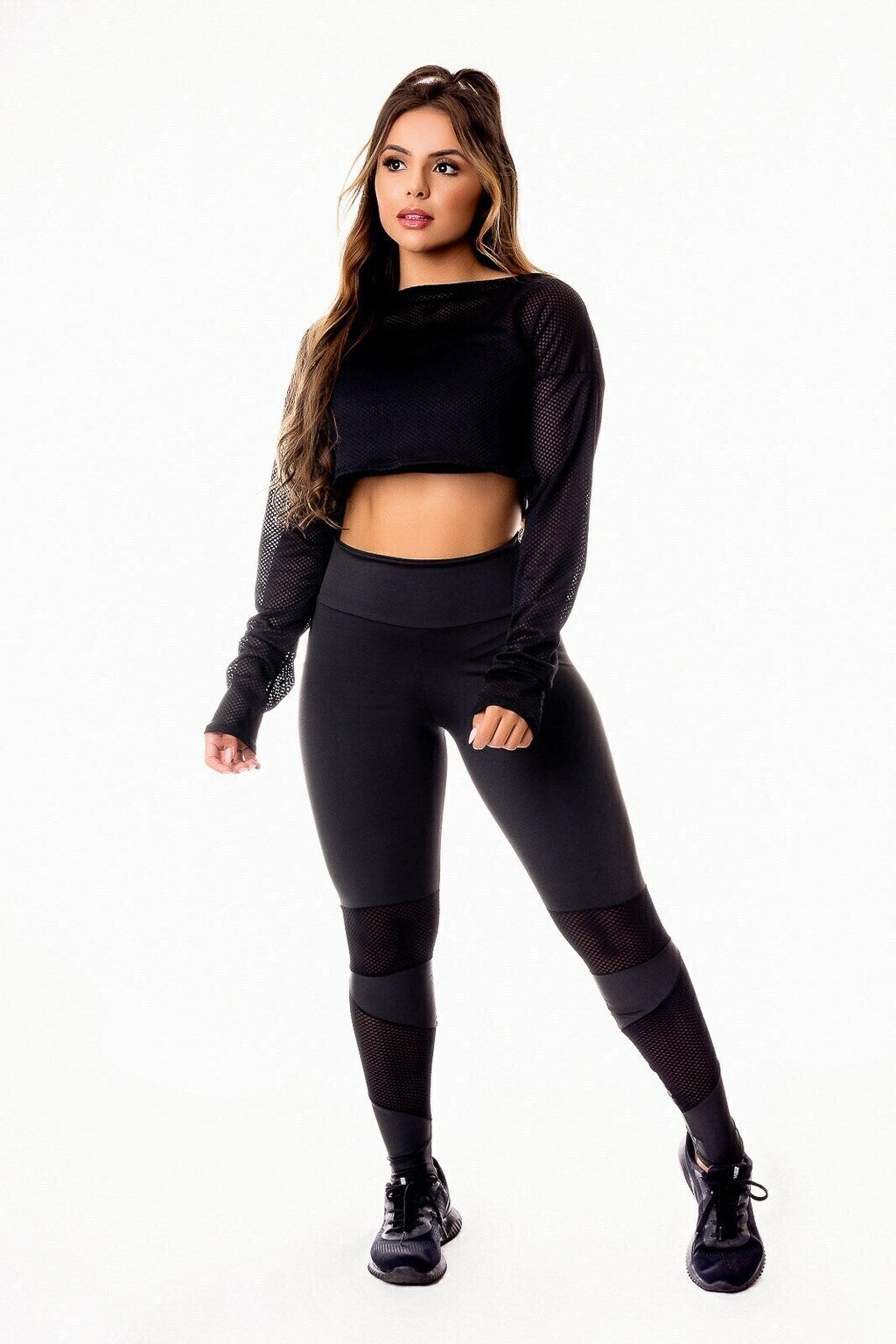 Conjunto Fitness Feminino com Detalhes em Dry + Cropped de Tela Dry | REF: CSV11