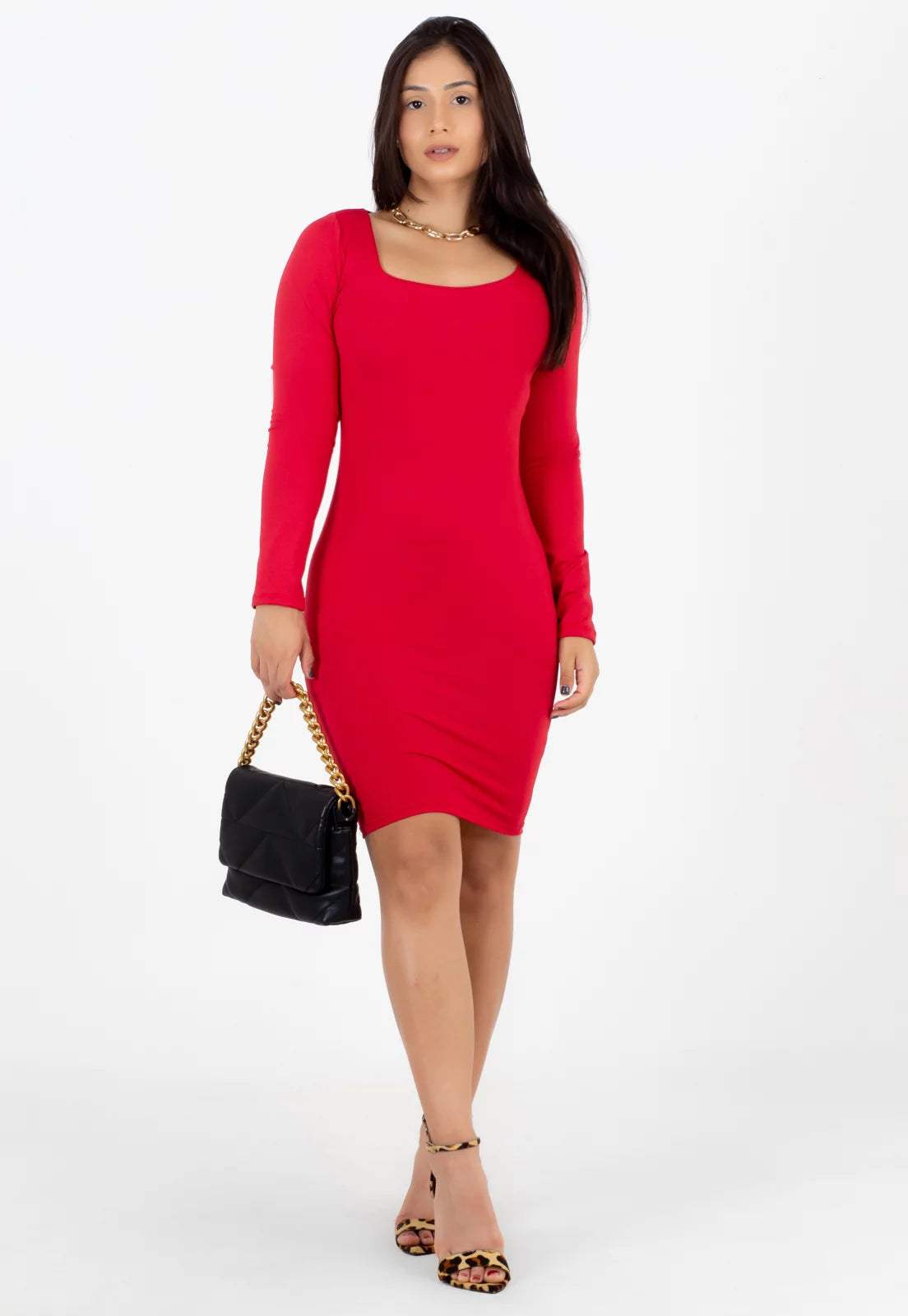 Vestido Tubinho Vermelho Manga Longa Curto Ref. NR23