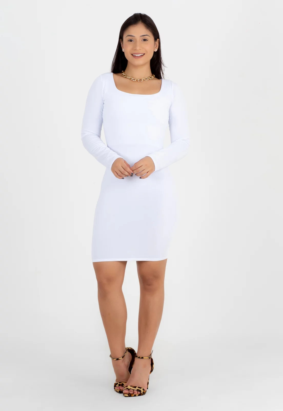 Vestido Tubinho Branco Manga Longa Curto Ref. NR23